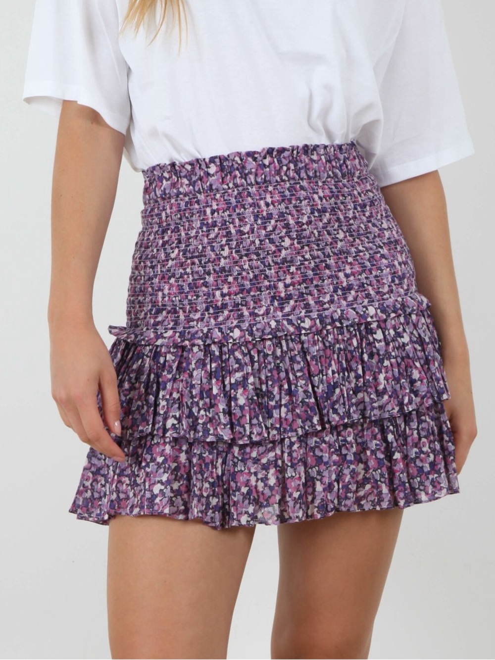 Isabel Marant Etoile Naomi Violet Smocked Floral Printed Mini Skirt 40 / L / US8